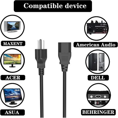 C13 Power Cord Replacement for Epson, Optoma, ViewSonic, NEC Projector and TV Computer Monitor -18 AWG, 3 Prong Plug, 6 FT in Kuwait