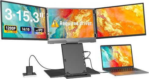Quad Laptop Screen Extender, 15.3" 1200P FHD Quad Monitor, 16:10 Aspect Ratio, 1 Cable for 3 Screens, Driver Required, Compatible with Windows & All Mac (M1-M5 Included) in Kuwait
