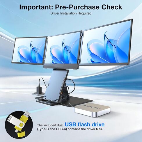 Quad Laptop Screen Extender, 15.3" 1200P FHD Quad Monitor, 16:10 Aspect Ratio, 1 Cable for 3 Screens, Driver Required, Compatible with Windows & All Mac (M1-M5 Included) in Kuwait
