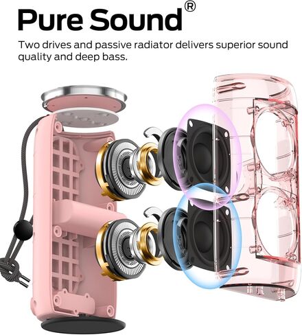 Oraolo Upgraded S310 Bluetooth Speaker, 30W Portable Speaker, 360° Stereo Sound with Punchy bass, TWS Pairing, IPX6 Waterproof, Bluetooth 5.2, 24H Playtime, Perfect for Outdoor, Beach, Party, Pink in Kuwait