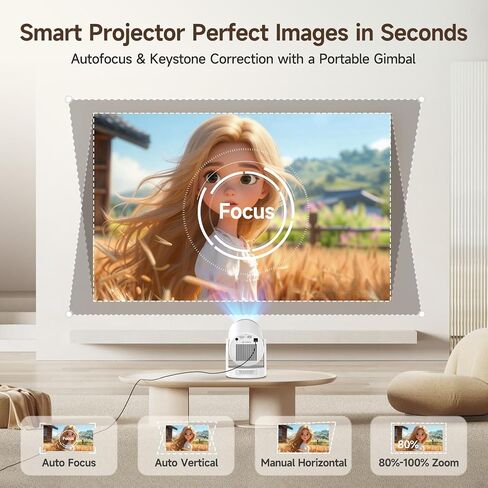 Mini Projector with Wifi 6 and Bluetooth 5.4, Smart Portable Projector 4K Support, Android 14 & 400 ANSI, Auto Focus & Keystone, 1080P Small Proyector Magcubic HY320Pro for Bedroom, Movie, Outdoor in Kuwait