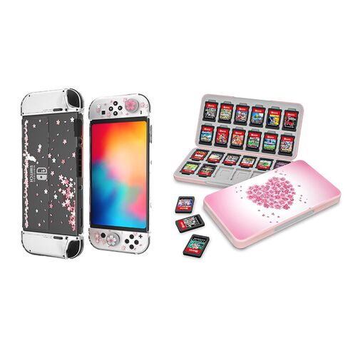Cherry Blossom Glitter Case for Switch OLED, Switch Game Card Case with 24 Slots for Game Cards & 24 Micro SD Card Slots in Kuwait