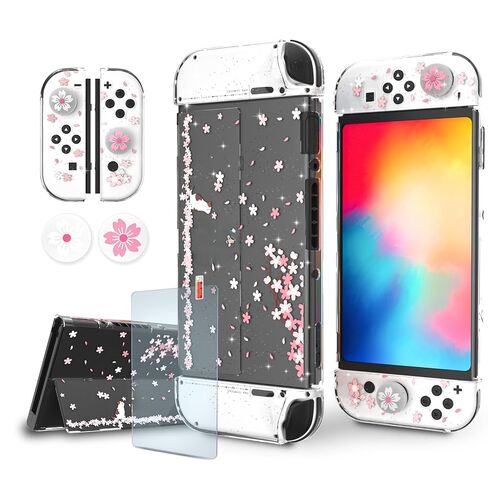 Cherry Blossom Glitter Case for Switch OLED, Switch Game Card Case with 24 Slots for Game Cards & 24 Micro SD Card Slots in Kuwait