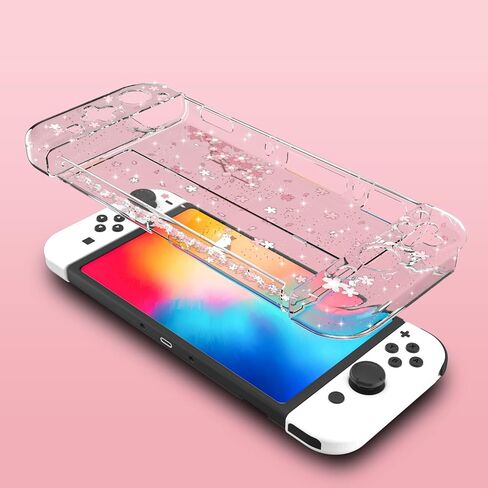 Cherry Blossom Glitter Case for Switch OLED, Switch Game Card Case with 24 Slots for Game Cards & 24 Micro SD Card Slots in Kuwait