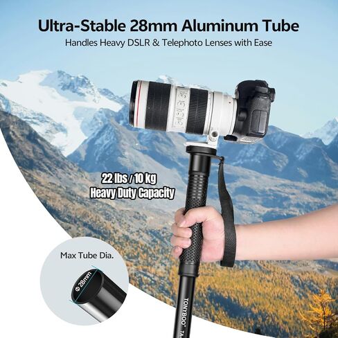 Manbily 77" Camera Monopod, Heavy Duty 28mm Aluminum Monopod for DSLR Cameras, 22 lbs Load Capacity, 6-Section Compact Travel Monopod with 1/4" & 3/8" Reversible Screw for Wildlife, Photography in Saudi Arabia