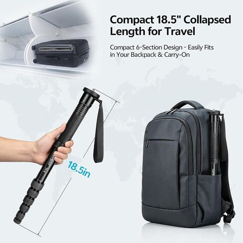 Manbily 77" Camera Monopod, Heavy Duty 28mm Aluminum Monopod for DSLR Cameras, 22 lbs Load Capacity, 6-Section Compact Travel Monopod with 1/4" & 3/8" Reversible Screw for Wildlife, Photography in Saudi Arabia