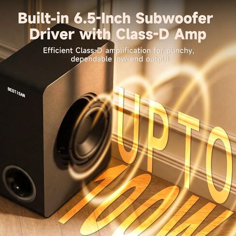 BESTISAN Basscore Powered Subwoofer, 6.5’’ Side-Firing 60W Sub, Class-D Amp, Subwoofers for Receiver/Home Theater System, Auto On/Off, RCA, LFE, AUX Input, High-Level Speaker Input & Output in Saudi Arabia
