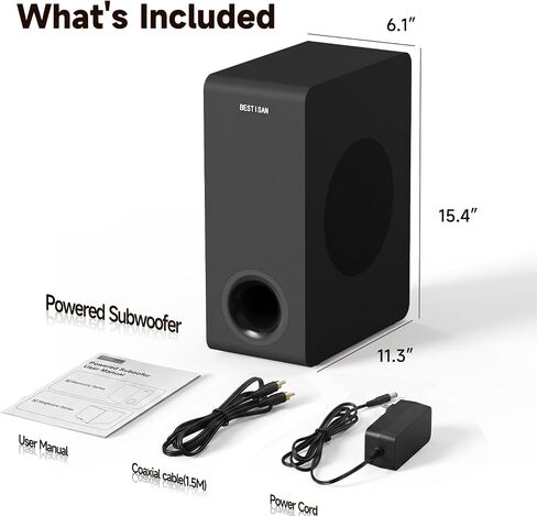 BESTISAN Basscore Powered Subwoofer, 6.5’’ Side-Firing 60W Sub, Class-D Amp, Subwoofers for Receiver/Home Theater System, Auto On/Off, RCA, LFE, AUX Input, High-Level Speaker Input & Output in Saudi Arabia