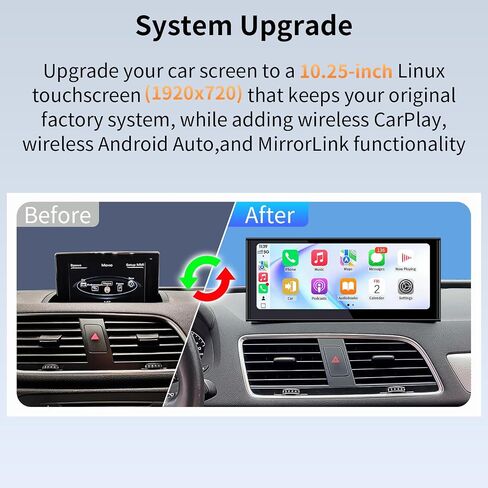 Wireless CarPlay/Android Auto 10.25 Inch Touchscreen for Audi Q3 (2013-2018) Year, Car Radio Receiver, Multimedia, Bluetooth, Car Stereo, Navigation in Kuwait
