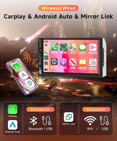 Rimoody Double Din Car Stereo, 7 Inch Touch Screen Wireless Carplay in Kuwait