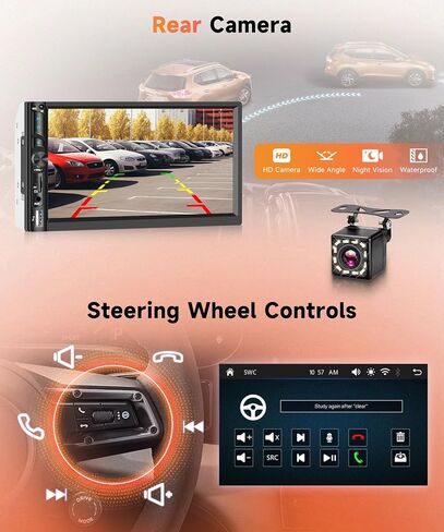 Rimoody Double Din Car Stereo, 7 Inch Touch Screen Wireless Carplay in Kuwait