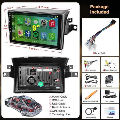 8 Core 6GB+128GB Car Radio for Toyota Sienna 2004-2010,9 Inch QLED Touch Screen Car Stereo with Carplay&Android Auto,WiFi,GPS Navigation,Bluetooth,FM&AM Radio,Android 15 in Kuwait