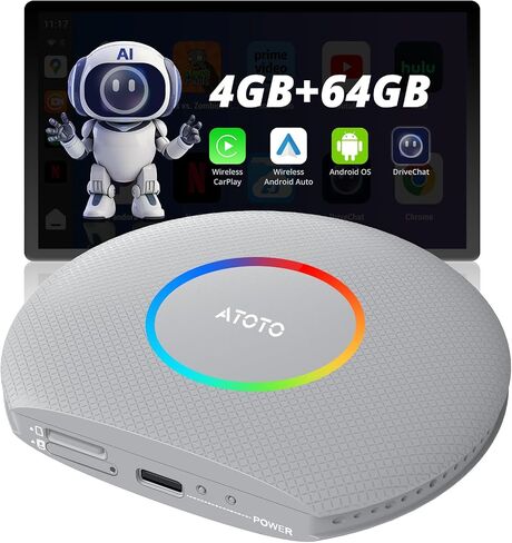 ATOTOZONE CB6 CarPlay AI Box & Android AI Box, Wireless CarPlay/AndroidAuto Adapter, Plug & Play CarWave Car Smart Box with AI DriveChat, GPS Track, Android 13, 2 BT, 4G LTE, 4G+64G, Silver in Kuwait