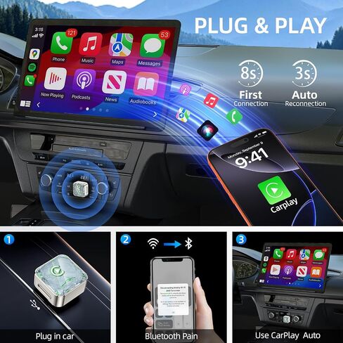 Wireless Apple CarPlay Adapter, 5.8G Quad-Core Chip No Latency, Aerospace Silicone Cooling, Zn-Alloy & Diamond Panel, Plug & Play Wired to Wireless CarPlay Adapter in Kuwait