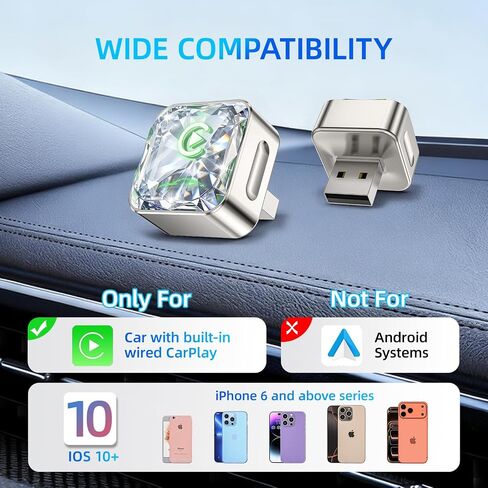 Wireless Apple CarPlay Adapter, 5.8G Quad-Core Chip No Latency, Aerospace Silicone Cooling, Zn-Alloy & Diamond Panel, Plug & Play Wired to Wireless CarPlay Adapter in Kuwait