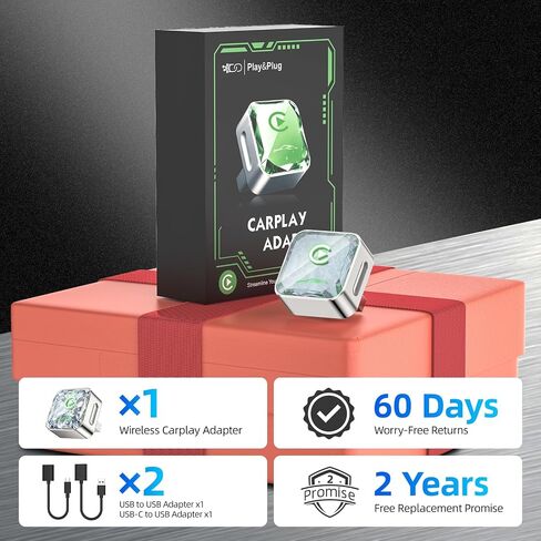 Wireless Apple CarPlay Adapter, 5.8G Quad-Core Chip No Latency, Aerospace Silicone Cooling, Zn-Alloy & Diamond Panel, Plug & Play Wired to Wireless CarPlay Adapter in Kuwait
