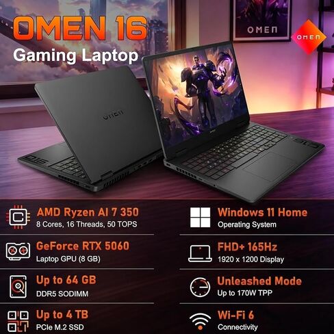 HP Omen 16 16" AMD Ryzen AI 7 350 RTX 5060 Gaming Laptop, 16GB DDR5 1TB SSD in Saudi Arabia