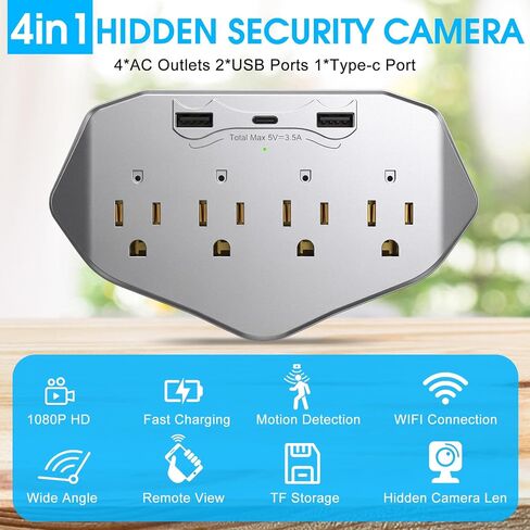 1080P WiFi Wall Outlet Camera, Discreet Indoor Remote Monitoring Cam in Kuwait