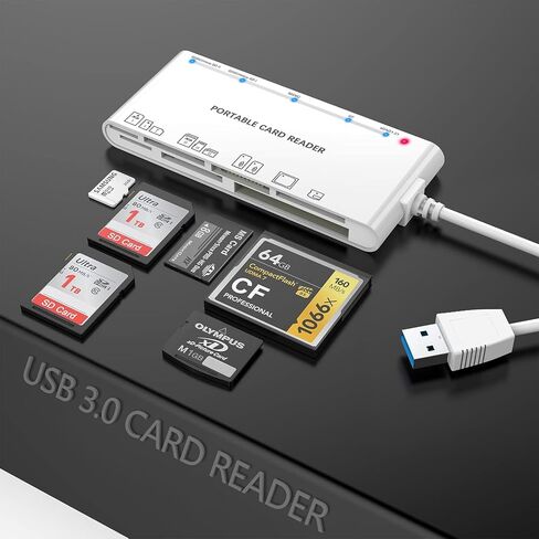 7-in-3 Lightning & USB-C & USB3.0 Multi Card Reader, SD CF XD MS Micro SD TF Card Reader for iPhone/iPad, Memory Card Reader High-Speed Trail Camera Viewer, Plug and Play, Simultaneously Read/Write in Saudi Arabia