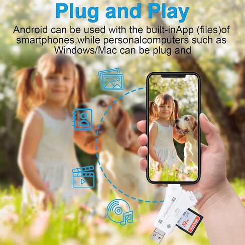 SD Card Reader for iPhone/ipad/Android/Mac/Computer/Camera, 4 in 1 SD Card Reader Reads Both SD TF Memory simultaneously Memory Card Reader Trail Camera Viewer Compatible for SD TF Card White in Kuwait