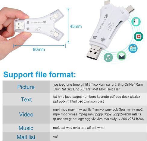SD Card Reader for iPhone/ipad/Android/Mac/Computer/Camera, 4 in 1 SD Card Reader Reads Both SD TF Memory simultaneously Memory Card Reader Trail Camera Viewer Compatible for SD TF Card White in Kuwait