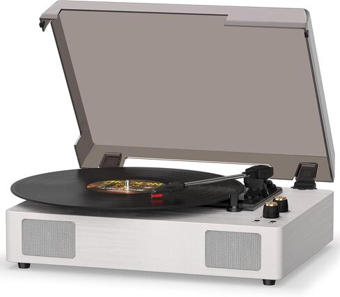 White Bluetooth Record Player, 3-Speed Belt Drive Turntable in Kuwait