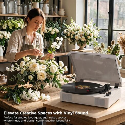 White Bluetooth Record Player, 3-Speed Belt Drive Turntable in Kuwait