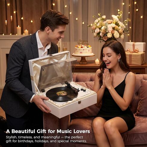 White Bluetooth Record Player, 3-Speed Belt Drive Turntable in Kuwait