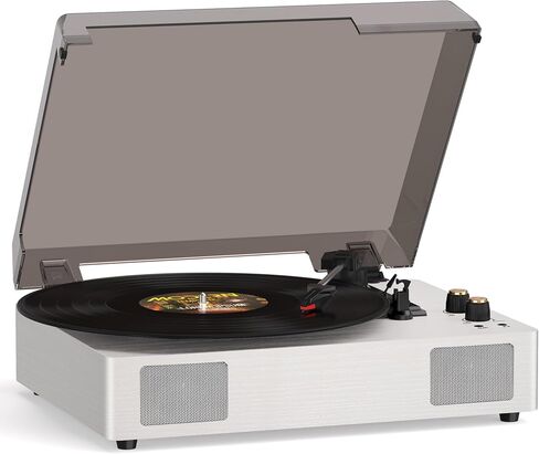 White Bluetooth Record Player, 3-Speed Belt Drive Turntable in Kuwait