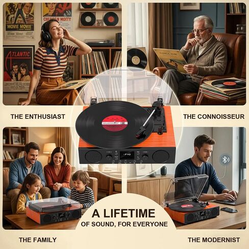 Record Player with Built-in Speakers, Vintage Bluetooth Turntable 3 Speed with USB Recording, RCA Line Out & AXU-in, FM Radio, Bluetooth Receiving,Vinyl Record Player Orange in Kuwait