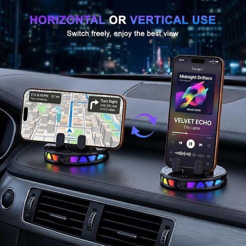 Wireless Car Charger Dashboard Phone Holder,15W Fast Charging One-Hand Operation Rotatable Bracket with RGB Light,Anti-Slip Navigation Mount with Strong Suction Cup, for Most Smart Phone in Kuwait