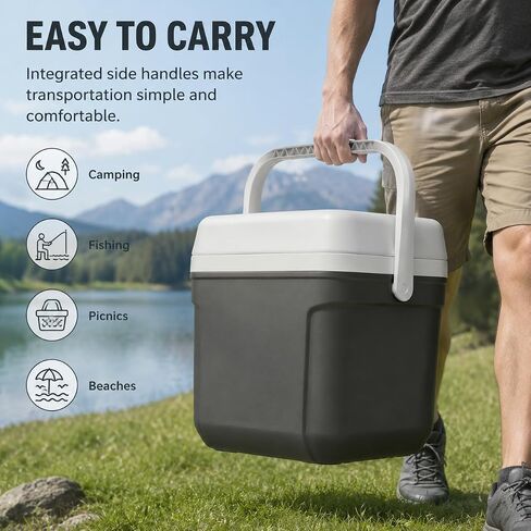 30 Qt Hard-Sided Cooler, 42-Can Insulated Ice Chest with Carry Handle, Gray in Kuwait