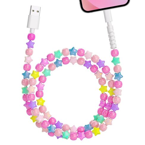 Aolcev for iPhone Charging Cord 3.3FT Fast Charger Cable 66W Cute Stars Beaded Phone Charger Cord Pearl USB A Charging Cable for iPhone 14 13 12 11 Pro Max Plus for iPad Pro Air Colourful Stars in Kuwait