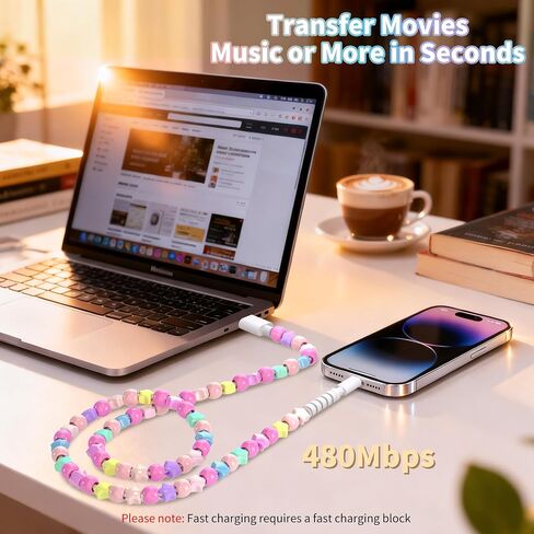 Aolcev for iPhone Charging Cord 3.3FT Fast Charger Cable 66W Cute Stars Beaded Phone Charger Cord Pearl USB A Charging Cable for iPhone 14 13 12 11 Pro Max Plus for iPad Pro Air Colourful Stars in Kuwait