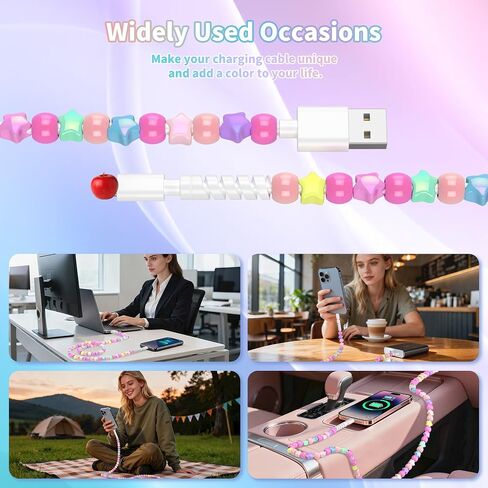 Aolcev for iPhone Charging Cord 3.3FT Fast Charger Cable 66W Cute Stars Beaded Phone Charger Cord Pearl USB A Charging Cable for iPhone 14 13 12 11 Pro Max Plus for iPad Pro Air Colourful Stars in Kuwait