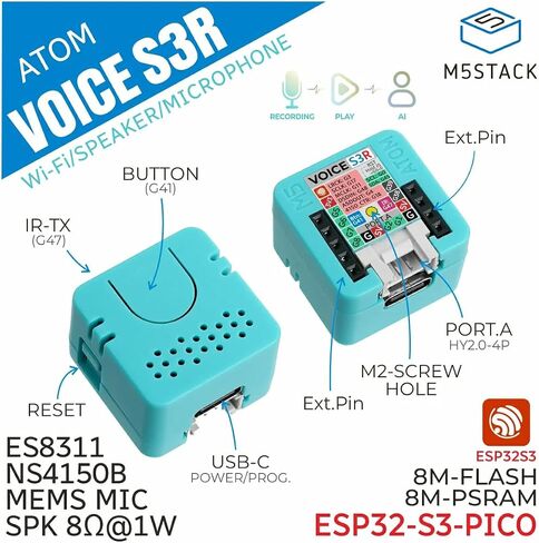 M5Stack Atom VoiceS3R Smart Speaker Dev Kit, ESP32-S3, 8MB Flash & 8MB RAM, Dual Core 240MHz, Wi-Fi, Microphone, Amplifier, New Atom Echo for 2026! in Kuwait