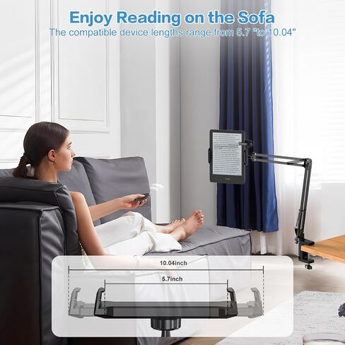 Tablet Holder for Kindle Reading in Bed with Remote Page Turner, Lazy Arm Stand for Kindle Accessories Paperwhite Colorsoft, Desk Bedside Stand for Pad,Ebook APP,Gifts for Readers Women Men (Black) in Kuwait