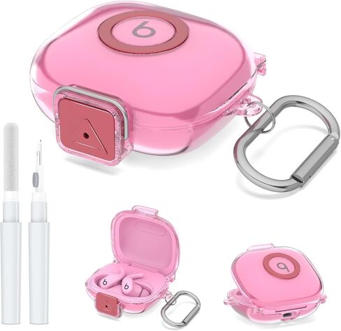 Protective Cover for Powerbeats Fit Case with Secure Lock & Phone Stand, Shockpoof Clear Case Compatible with Beats Powerbeats Fit Earbuds (2025) Accessories with Cleaner Kit & Keychain (Clear Pink) in Kuwait