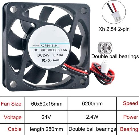 ACP6015 6cm 60mm Fan 60x60x15mm DC5V 12V 24V 2pin Axial Flow Cooling for Charger Power Supply in Kuwait
