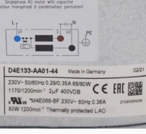 D4E133-AA01-44 230V 0.29/0.35A 66/80W 1170/1200RPM Cooling Fan 133mm in Kuwait