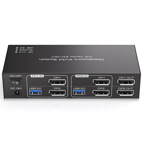 Displayport KVM Switch 2 Monitors 2 Computers 4K@144Hz USB3.0 KVM Switch for 2 Computers Share Dual Displays and 4 USB Devices Support Extended/Copy Mode with Desktop Controller in Kuwait