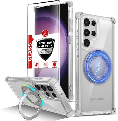 for Samsung Galaxy Note 20 Ultra Case Compatible with Magnetic Wireless Charging with Screen Protectors,for Note 20 Ultra Case with Stand Ring Military Grade Drop Protection Shockproof Clear in Kuwait