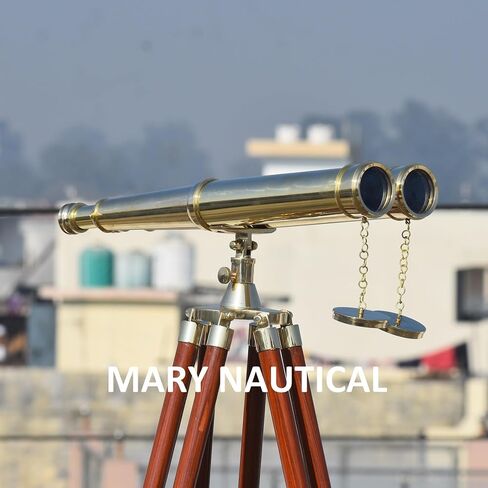 Vintage Solid Brass Floor-Standing Binoculars with Tripod – Nautical Telescope for Adults | Bird Watching, Marine Decor, Hiking, Outdoor in Kuwait