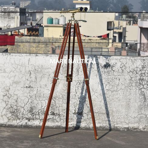 Vintage Solid Brass Floor-Standing Binoculars with Tripod – Nautical Telescope for Adults | Bird Watching, Marine Decor, Hiking, Outdoor in Kuwait