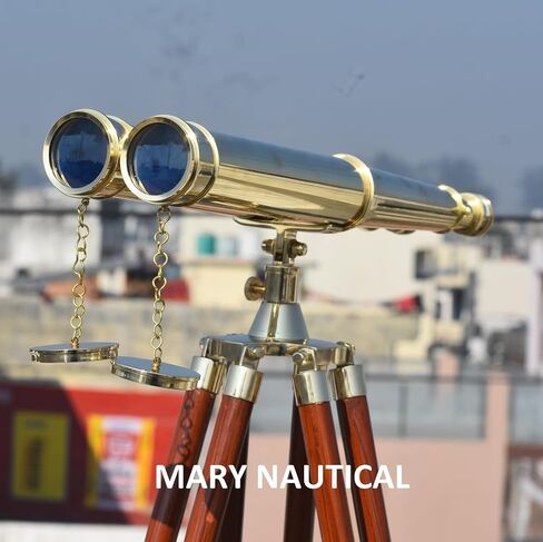 Vintage Solid Brass Floor-Standing Binoculars with Tripod – Nautical Telescope for Adults | Bird Watching, Marine Decor, Hiking, Outdoor in Kuwait