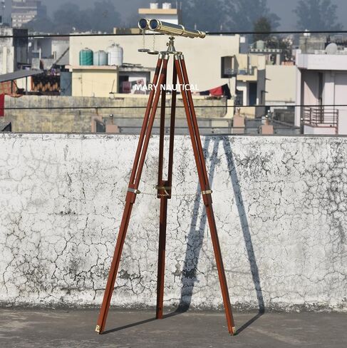Vintage Solid Brass Floor-Standing Binoculars with Tripod – Nautical Telescope for Adults | Bird Watching, Marine Decor, Hiking, Outdoor in Kuwait