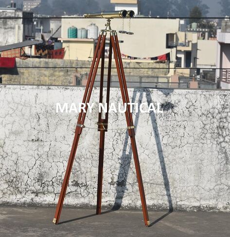 Vintage Solid Brass Floor-Standing Binoculars with Tripod – Nautical Telescope for Adults | Bird Watching, Marine Decor, Hiking, Outdoor in Kuwait