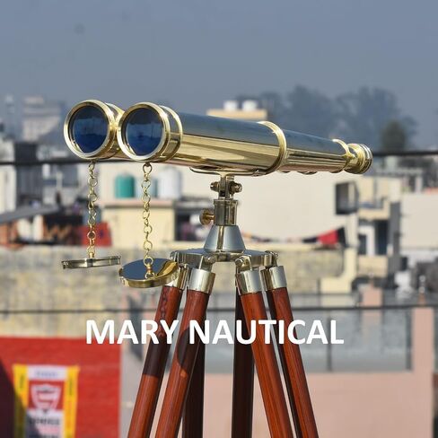 Vintage Solid Brass Floor-Standing Binoculars with Tripod – Nautical Telescope for Adults | Bird Watching, Marine Decor, Hiking, Outdoor in Kuwait