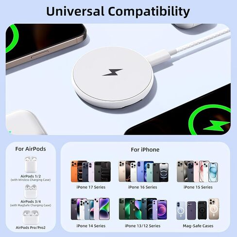 EGK Mag.Safe Charger for iPhone, Magnetic Wireless Charger Stand for iPhone 12-17 Series & AirPods Pro 4-2 with 6.6ft USB-C Charging Cable in Kuwait