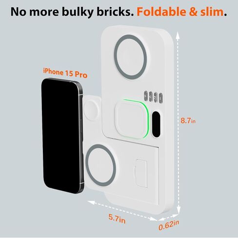 Dual Phone Magnetic Wireless Charging Station for Apple Devices/Apple Ecosystem,with Auto-Switch 7-Color Light & Clock, Compatible with iPhone 17/16/15, for iWatch 11/10/9 & AirPods Pro3（Cream in Kuwait